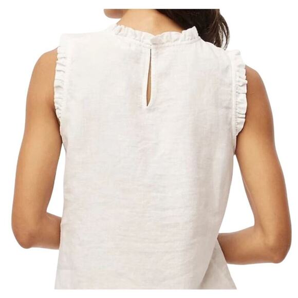 J Crew Factory Womens Sleeveless Linen-Blend Ruffleneck Top CA112 White Sz M NWT - Picture 2 of 5